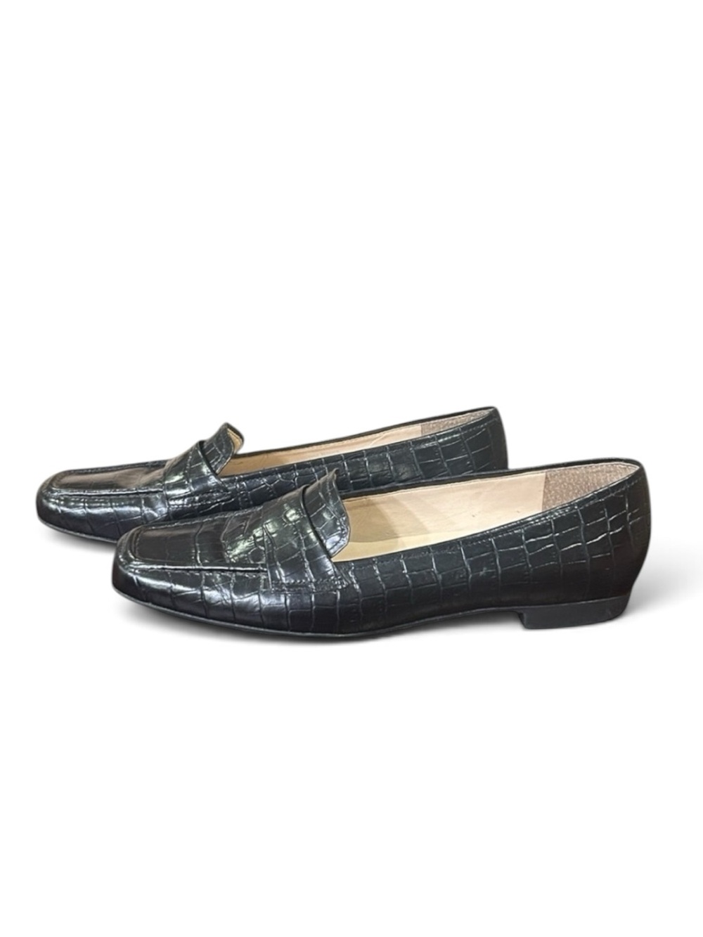 Rockport Embossed Square Toe Leather Loafers Black Size 7 - Picture 1 of 11
